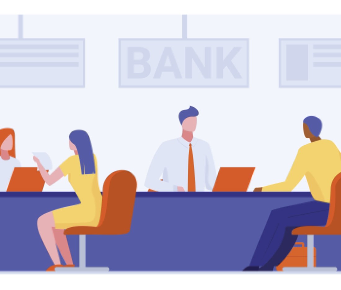 Bank workers providing service to clients