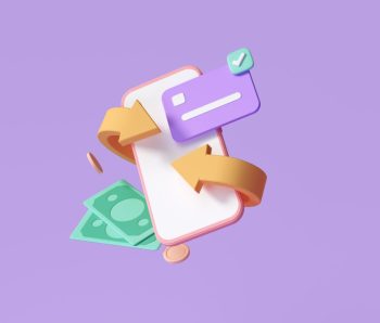 Cashback and money refund icon concept. Wallet, dollar bill and coin stack, online payment on pink background. 3d ender illustration